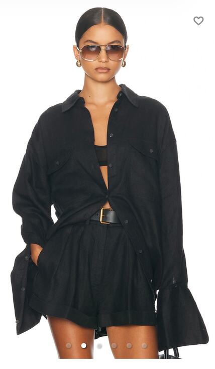 Helsa Tops - Helsa Revolve Black Washed Linen Long Sleeve Oversized Button Up Shirt Size M